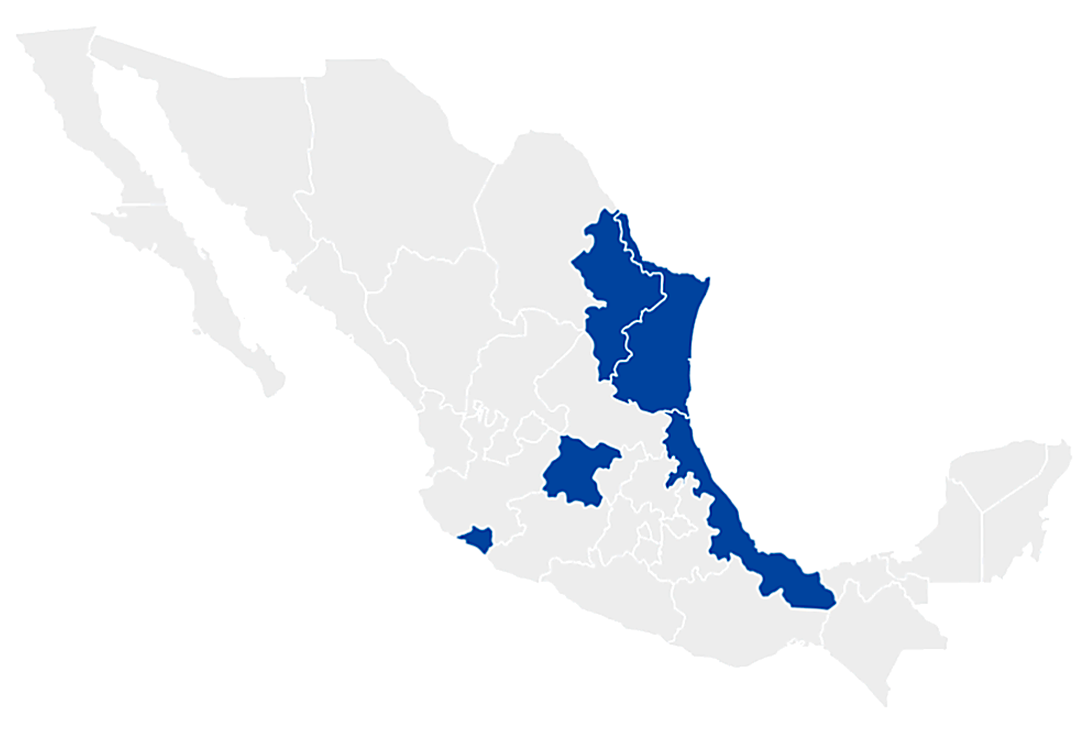 Mapa de México con ubicaciones de almacenes
